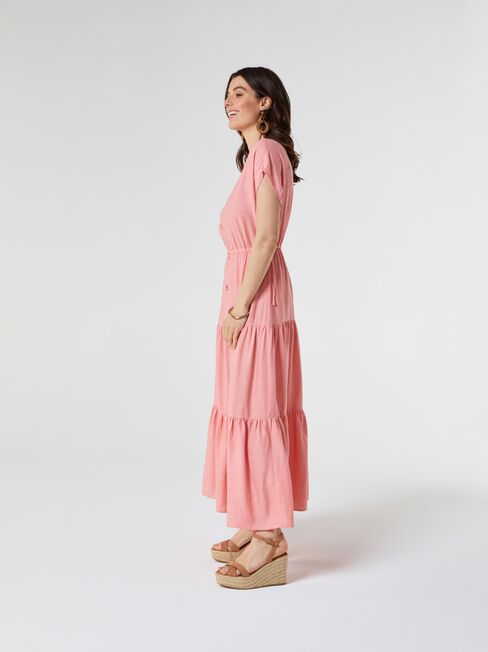 Avery Linen Midi Dress, Pink, hi-res