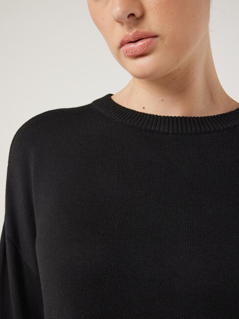 Kassie Crew Neck Boxy Knit, Black, hi-res