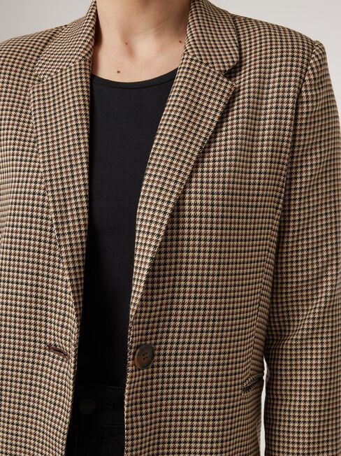 Pypah Houndstooth Longline Coat, Brown, hi-res