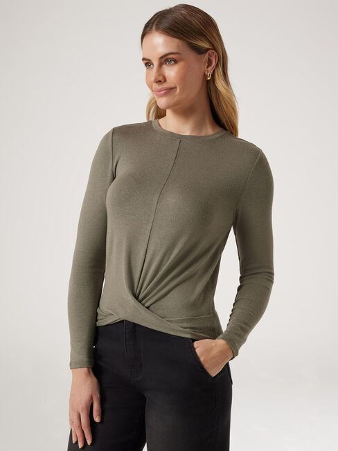 Hazel Soft Touch Twist Front Pullover, Green, hi-res