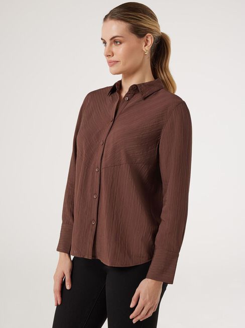Savannah Self-Stripe Shirt, Brown, hi-res