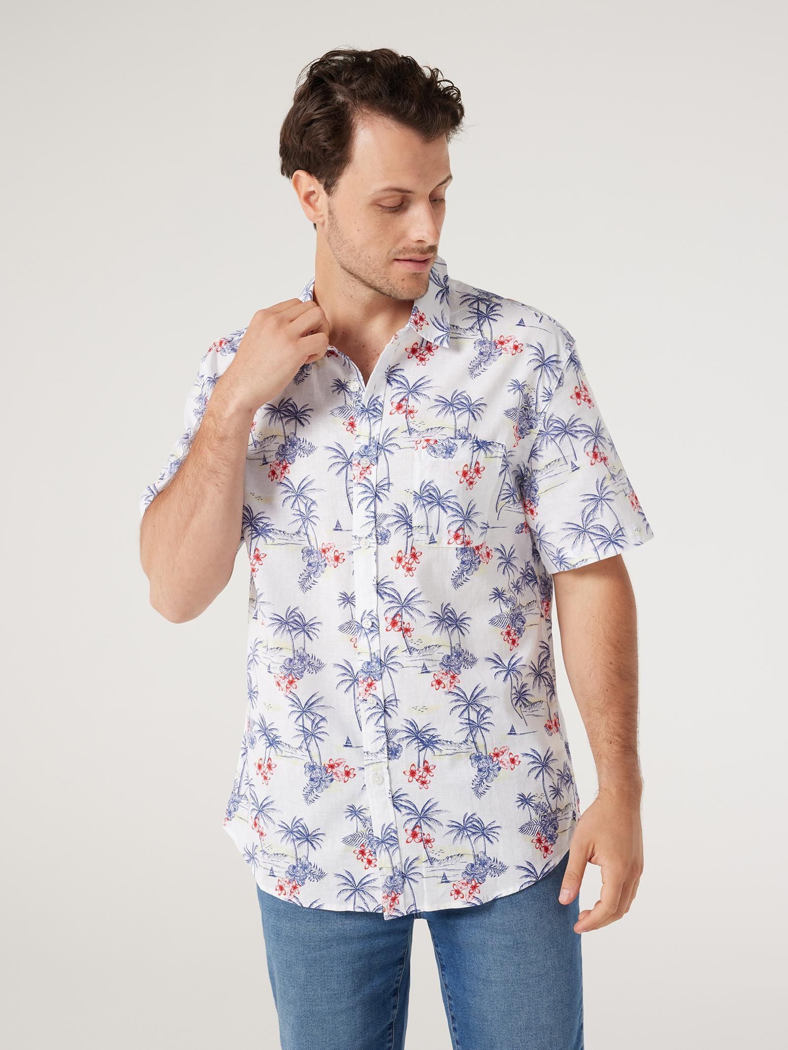 SS Brandon Print Linen Shirt | Jeanswest