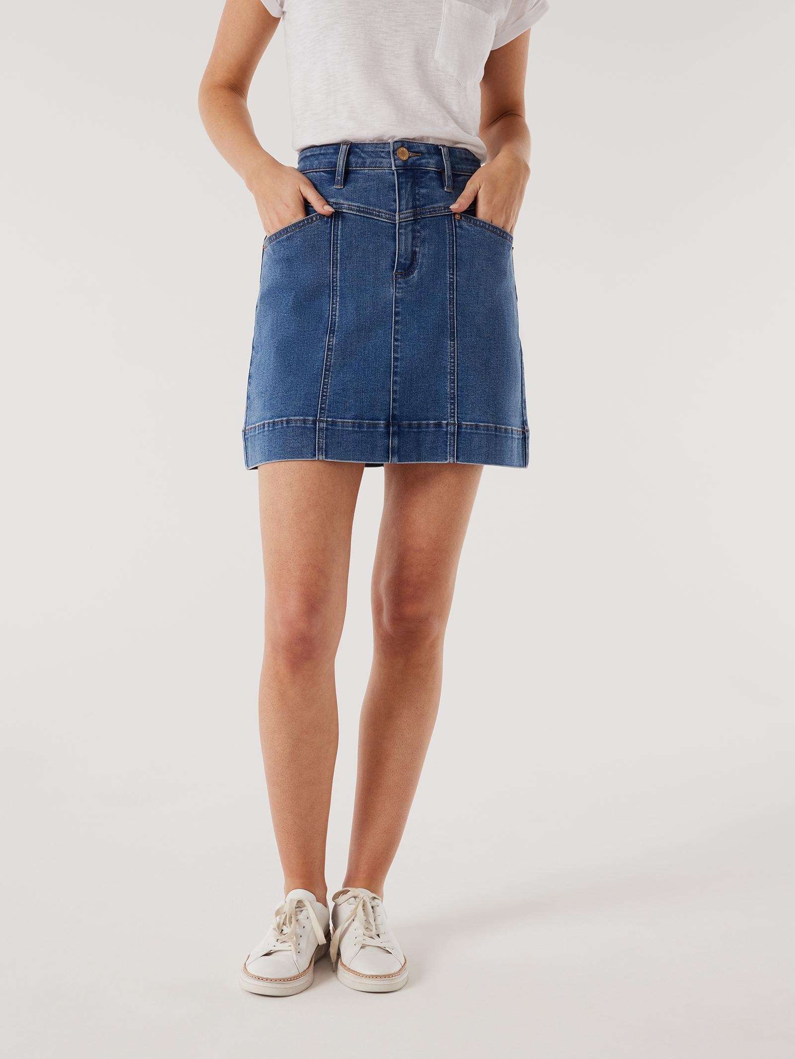 Jeanswest Womens Blue Flat Front Stretch Floral Denim Skirt Size 6 | eBay
